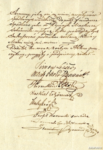 Notarial document drawn up before notary Stanisław Pyrowicz after the death of Jakub Lewin Szenwic in connection with the estate left by the deceased (source: State Archives in Płock, Kancelaria notariusza Stanisława Pyrowicza w Płocku, ref. no. 181/1864)